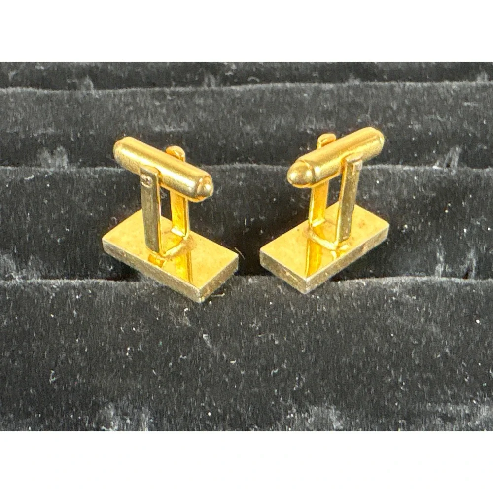 Vintage Brushed Gold Tone Rectangle Cufflinks Minimalist Formal Mens Accessory